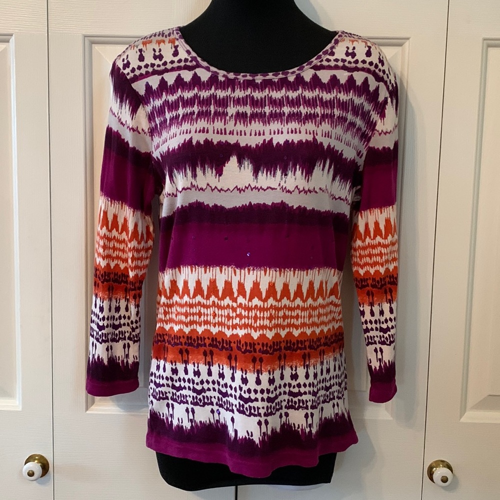 Long Sleeve Fun Printed Top with Sequin Detailing